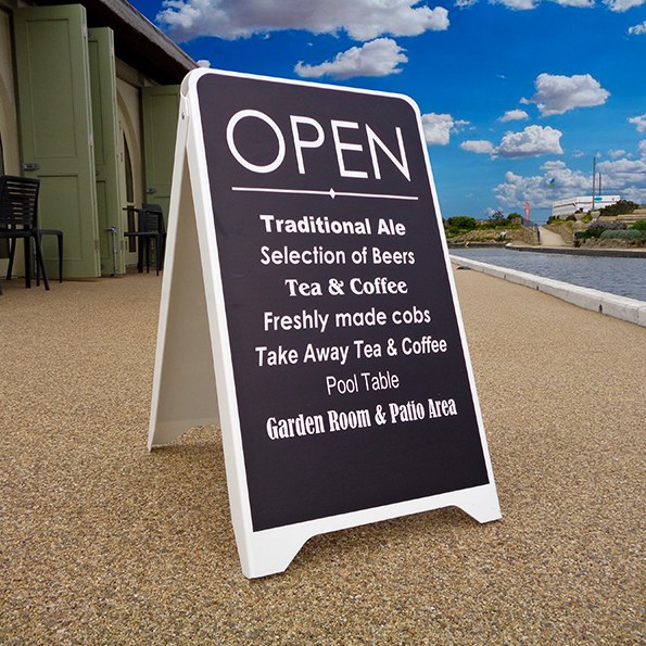 Budget A-board pavement sign on the seafront